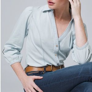 WHBM (NWT) Lite Blue Soft Denim Button-Down Mid-Sleeve Shirt
